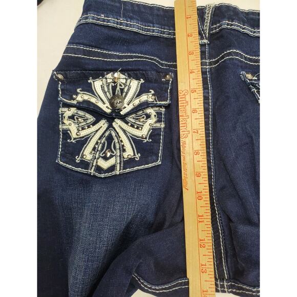 Distressed Vanity Jeans 32 x 32 Premium Embellish Slim Skinny Low Dark Stretch - Picture 12 of 12
